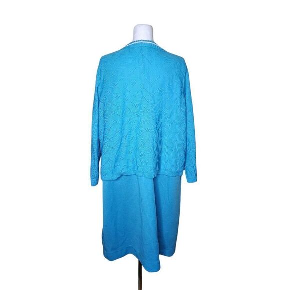 Vintage 70s 2 Piece Dress Jacket Set Womens 3XL Turquoise Blue Mod Polyester Vol - Picture 5 of 7